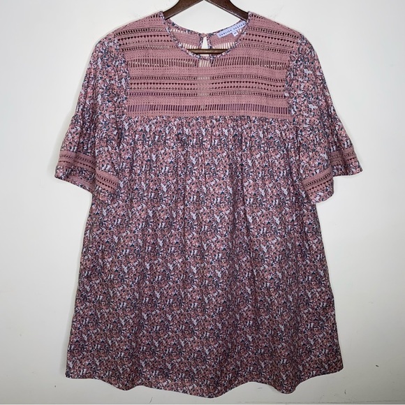 English Factory Dusty Rose Pink Crochet Floral Dress - Picture 1 of 6